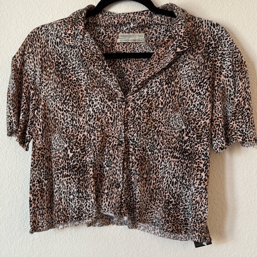 Leopard Print Button Down Hawaiian Crop Top